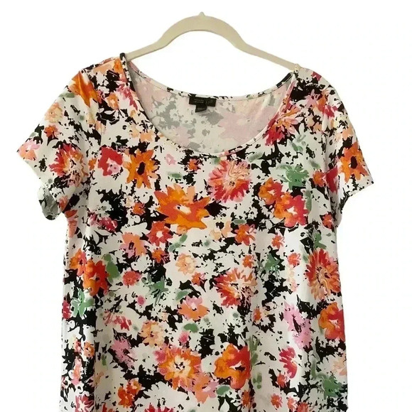 J. Jill Flower T-Shirt Dress Small Wearever Collection Short Sleeve Orange Boho - Picture 5 of 10